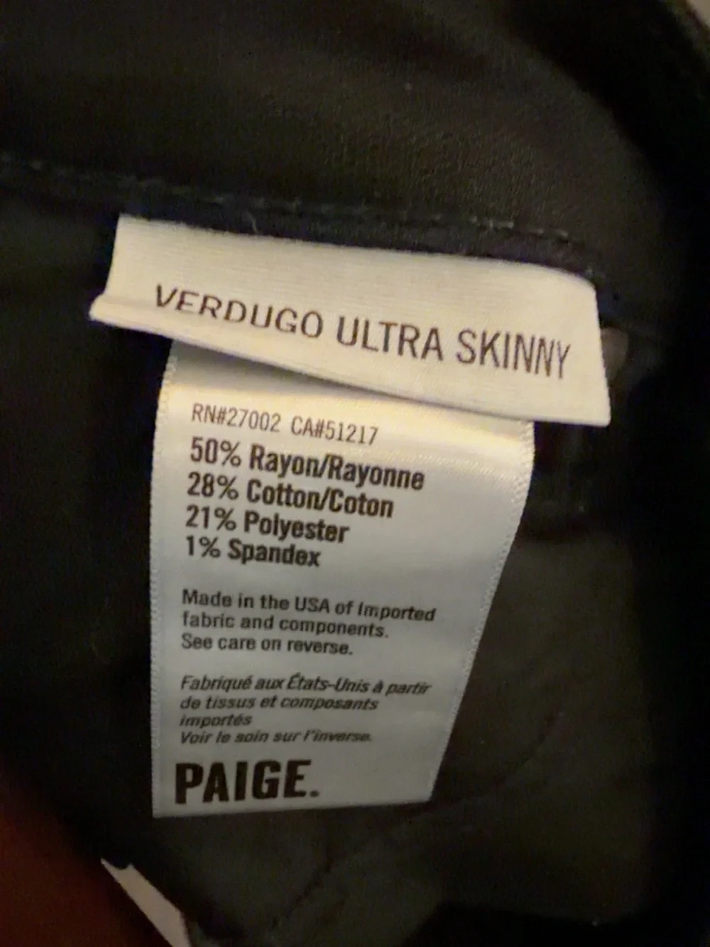 PAIGE Verdugo Ultra Skinny Jeans Size 28 Black Stretch Denim Made USA